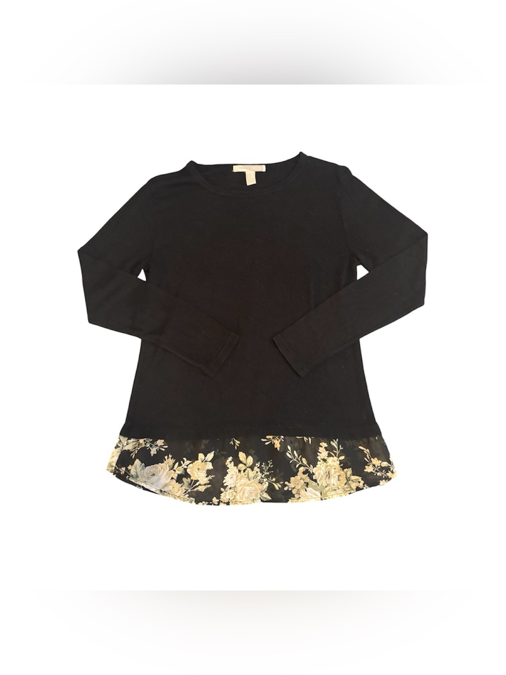 Forever 21 Black Long Sleeve Top with Floral Hem